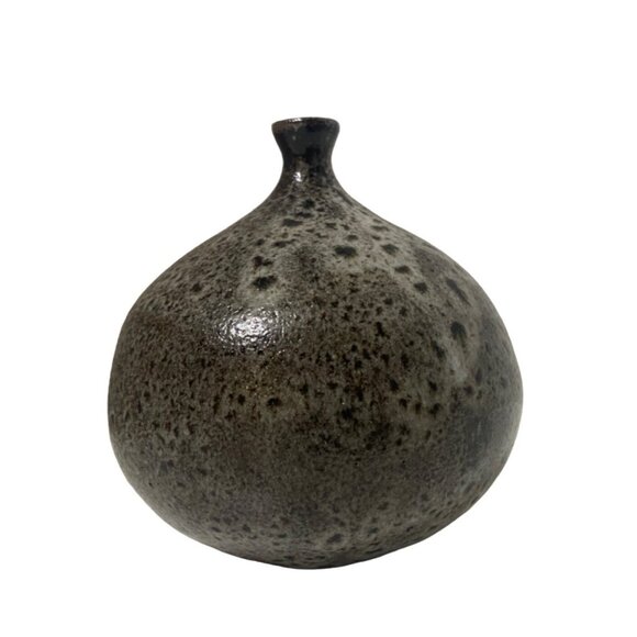 Handcrafted Ceramic Bud Vase Speckled Black & Gray Small Unique Home Decor Piece - Picture 2 of 6